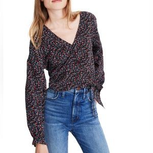 Madewell Long Sleeve Sash Tie Silk Wrap Top - size M - Field Floral Orchid